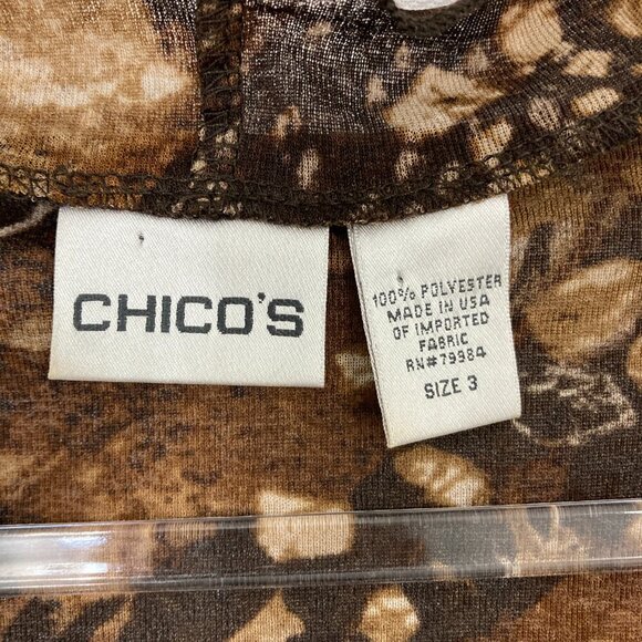 Chico's Brown Black Open Front Draped Lettuce Hem Stretch Cardigan XL/3 Preppy - Picture 2 of 9